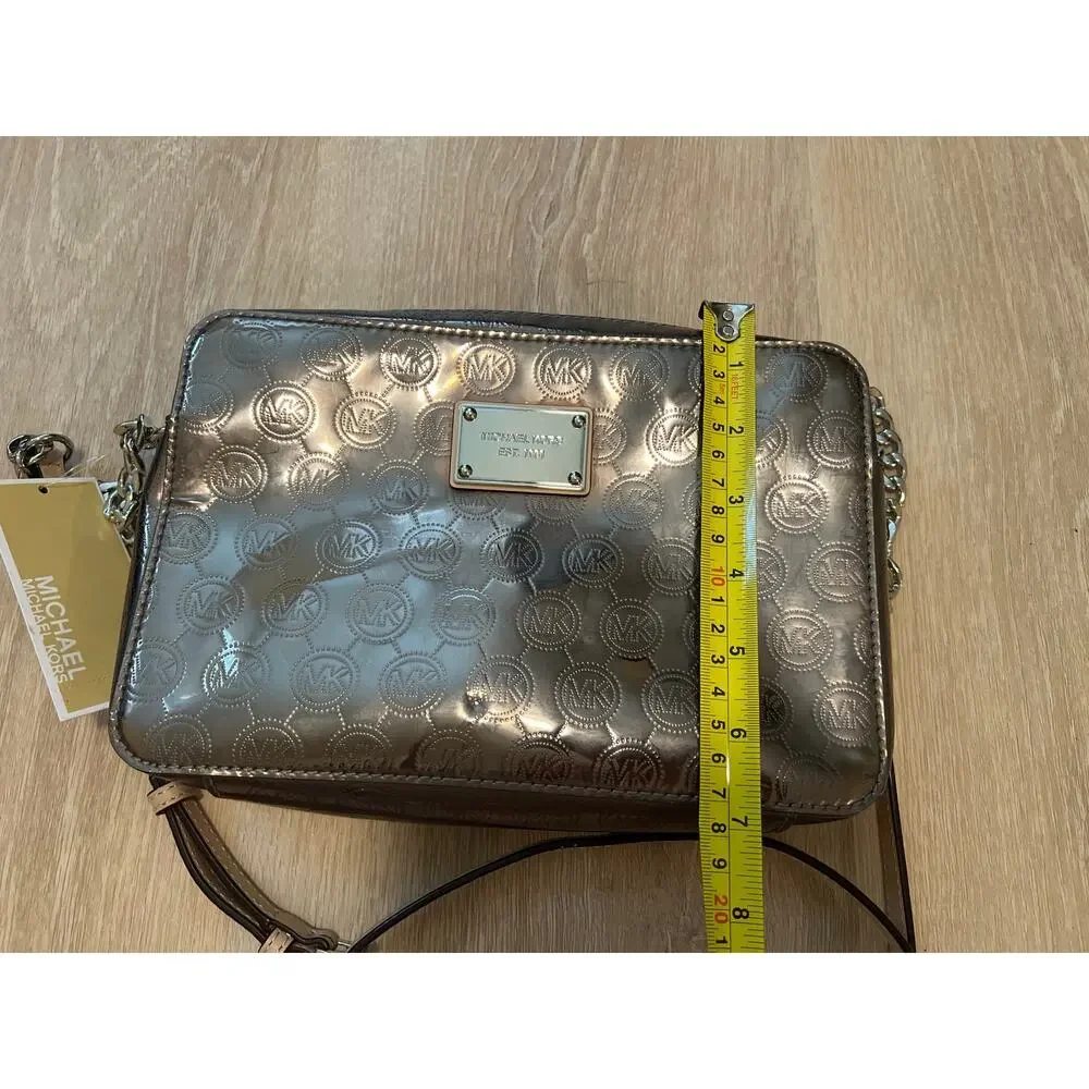 NWT Michael Kors Patent Leather Logo Chain with Leather Strap Mini Crossbody Bag